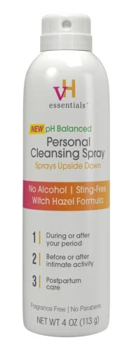 vH essentials Personal Cleansing Spray, pH Balancing Lactic Acid, Sting-Free, Witch Hazel Formula, Fragrance free, Paraben free, Sprays upside down for easy external intimate cleansing, 4 floz - görsel 2