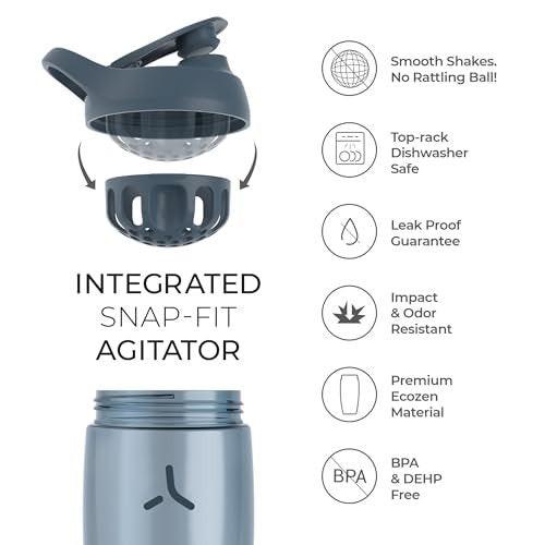 Promixx Pursuit Protein Shaker Bottle (32 oz) – Silent No-Ball Mixer, Leak-Proof Lid, BPA/BPS & Phthalate-Free ECOZEN – Easy-Clean Shaker Cup for Protein Shakes, Pre & Post-Workout Smoothies - görsel 17