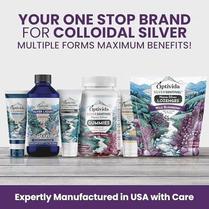 OPTIVIDA Health Natural Colloidal Silver Lozenges 60PPM Elderberry w/ Vitamins, Sore Throat, Coughs, Supports Immune System, Fast-Acting Cough Drops, Organic Elderberry (1 Pack)
