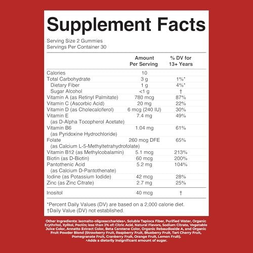 MaryRuth's Multivitamin Gummies for Teens | Vitamin D3, A, C, E, B6, B12, Zinc, Iodine, Biotin | Immunity | Tissue, Vision, & Skin Health | Vegan | Non-GMO | Sugar Free | Gluten Free | 60 Count - görsel 6