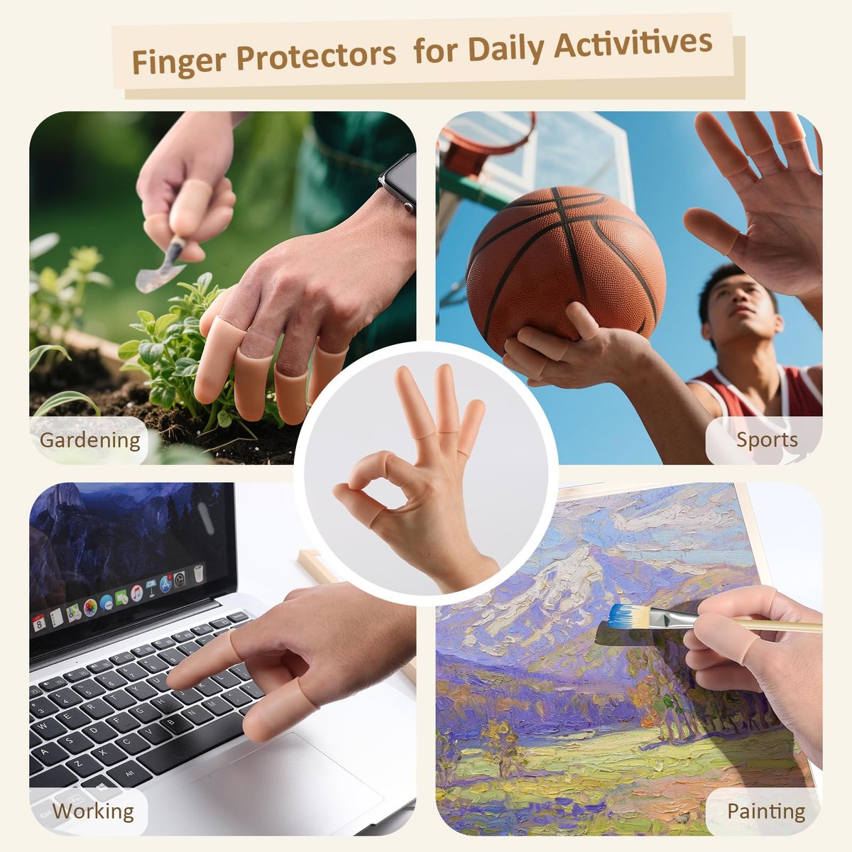 YIVCKOM Gel Finger Cots, Silicone Finger Protectors, Fingertip Bandages Band-aids for Dry Skin, Cracked Fingertip Treatment, Thumb Protector Covers for Hand Eczema Finger Arthritis (20pcs) - görsel 7