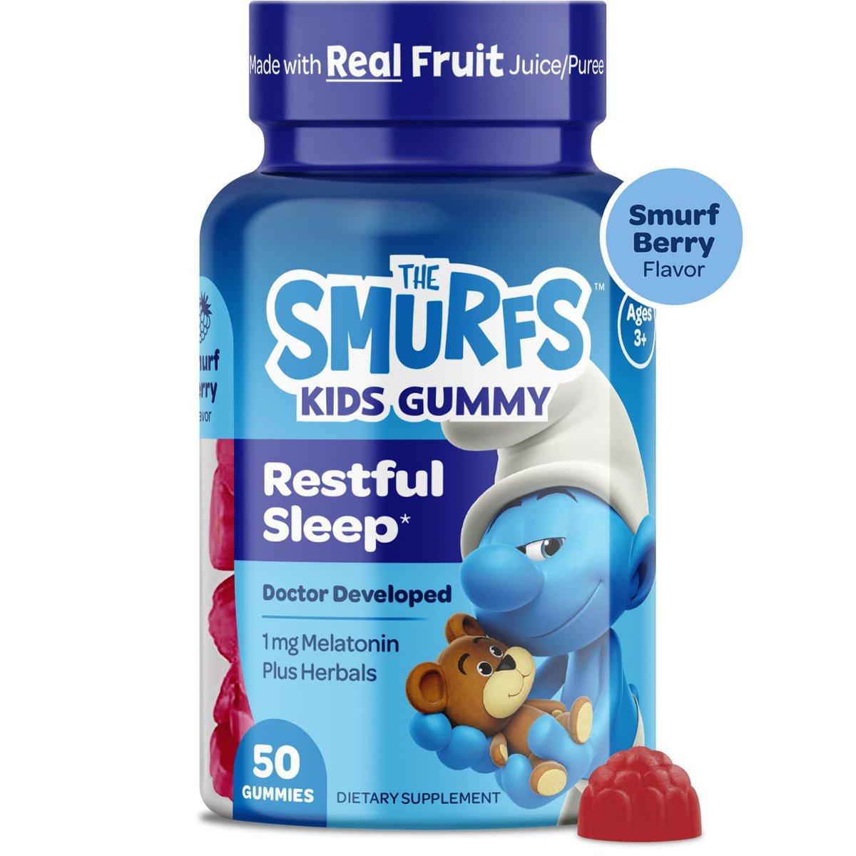 The Smurfs Gummies for Kids with Chamomile & Lemon Balm for a Restful Sleep Age 3+ | Non-Habit Forming | Made with Real Fruit in a Smurf Berry | Doctor Developed | 100 Gummies - görsel 6