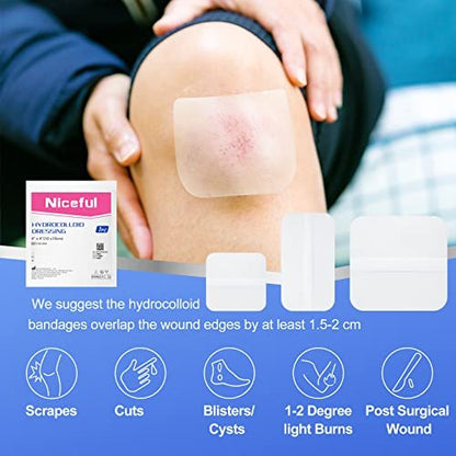 Niceful 15 Count Hydrocolloid Bandages 4x4 in, Hydrocolloid Wound Dressing Healing Bandages for Wounds, Waterproof Wound Dressing Large