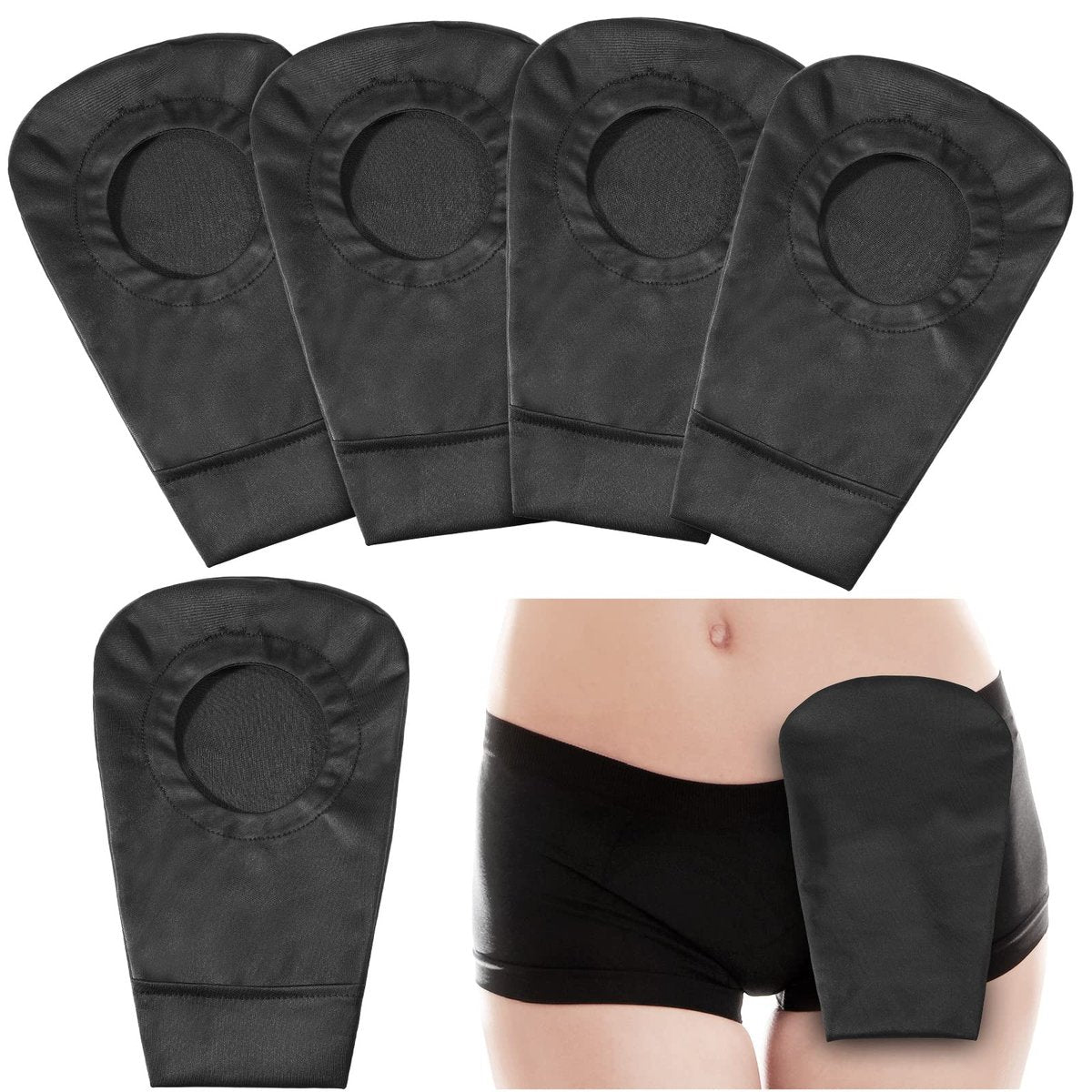 4 Pcs Black Ostomy Bag Cover Ostomy Pouch Cover Odor Control Stretchy Bag Washable Pouch Liner for Women Men Lightweight Care Protector Protective (2.36 Inch Diameter) - görsel 1