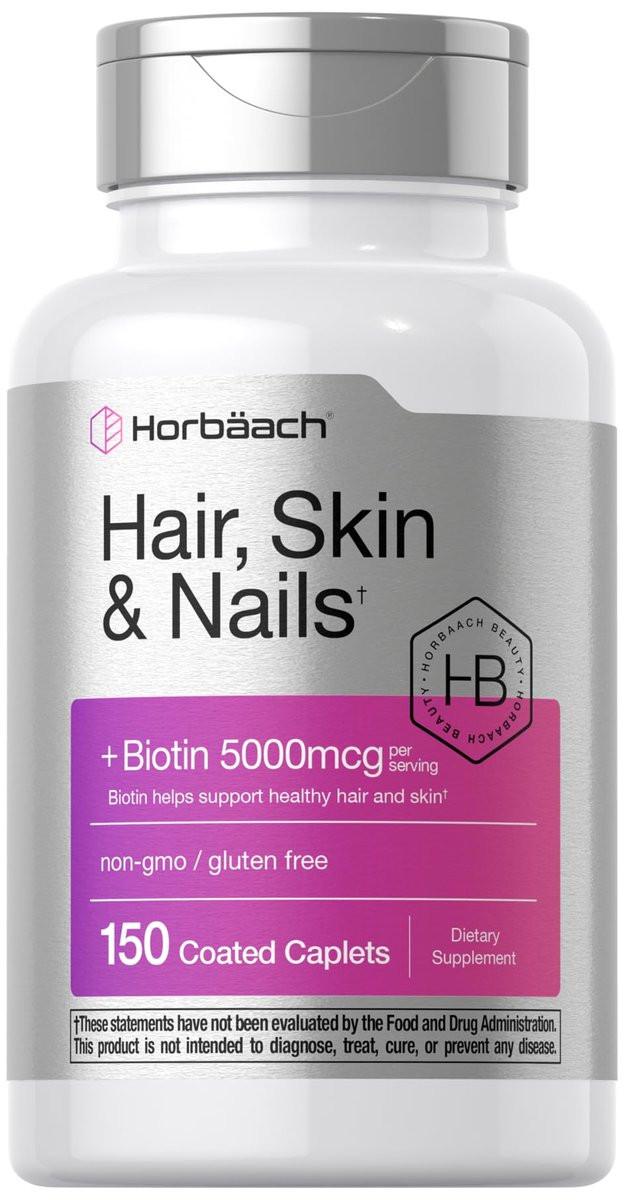 Horbäach Hair Skin and Nails Vitamins | 150 Caplets | with Biotin and Collagen | Supplement for Women and Men | Non-GMO, Gluten Free - görsel 4
