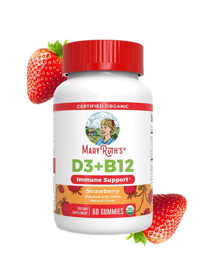 MARYRUTH'S Organic Vitamin D3 + B12 Gummies for Ages 4+ | Bone Health | Immune Support | Energy Metabolism | Cognitive Function | Vegan | Non-GMO | Gluten Free | 60 Servings | 2 Month Supply