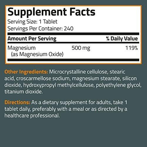 Bronson Magnesium 500 MG Supports Bone & Muscle Health & Nervous System Support - Non-GMO, 240 Vegetarian Tablets - görsel 3