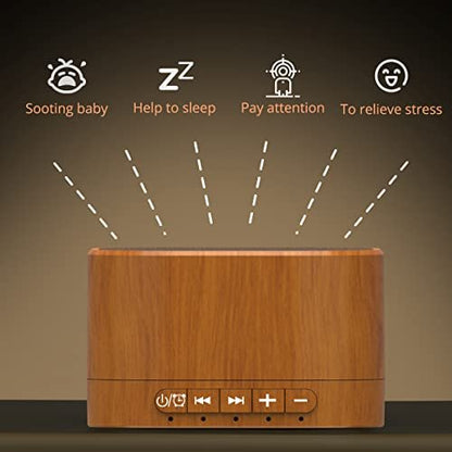 White Noise Machine Plug-in Sound Machine with 20 Non-Looping Natural Soothing Sounds and Memory Function Sleep Timer Sleep Machine with Sleep Therapy for Baby Kids Adults - New Wood Grain Added in 2025