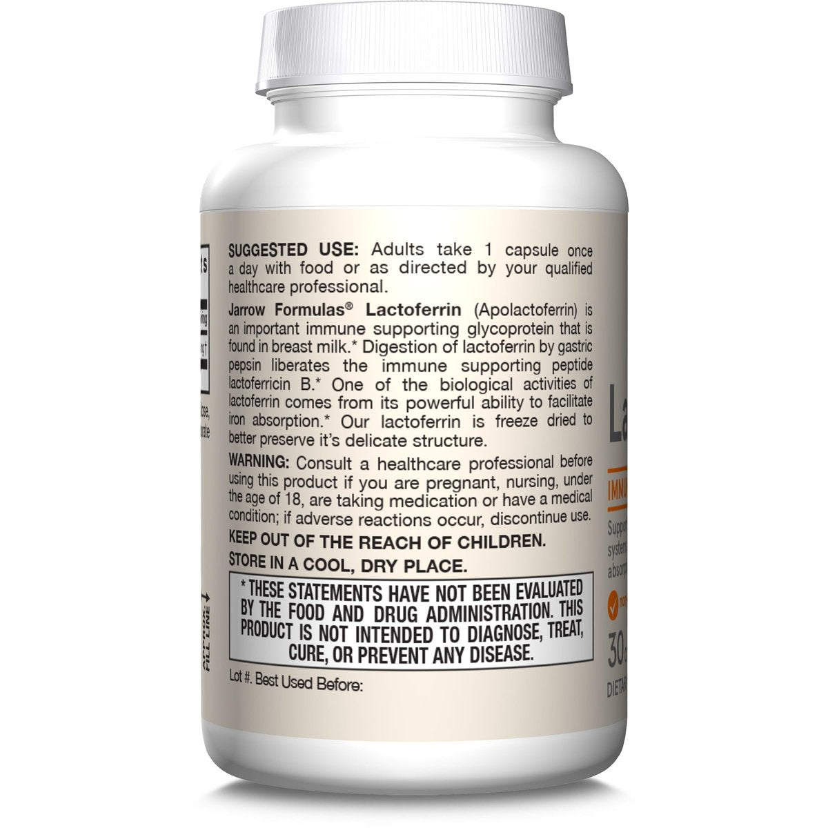 Jarrow Formulas Lactoferrin Supplements 250 mg - Immune-Supporting Glycoprotein for Healthy Immune System Support & Iron Absorption - Freeze Dried, Gluten Free, Non-GMO - 30 Capsules - görsel 1