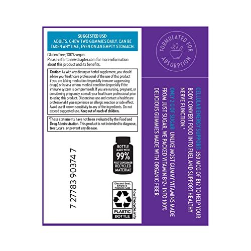New Chapter® Organic Vitamin B12+ Gummies – 47% Less Sugar§, USDA Organic Vegan B12, Two Daily Gummies for Cellular Energy Support with Cordyceps, Non-GMO, Gluten Free, Raspberry Flavored, 60ct - görsel 14