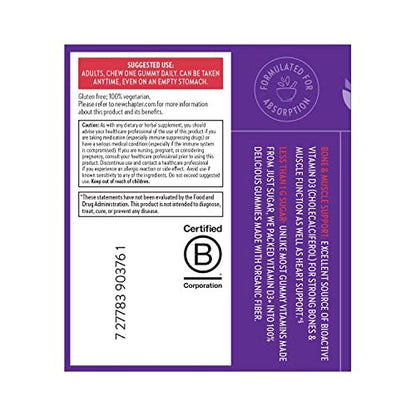 New Chapter Organic Vitamin D3+ Gummies – 52% Less Sugar, 1,000 IU USDA Organic Vitamin D, ONE Daily Gummy for Strong Bones & Muscle Function, Non-GMO, Gluten Free, Mixed Berry Flavored, 60ct