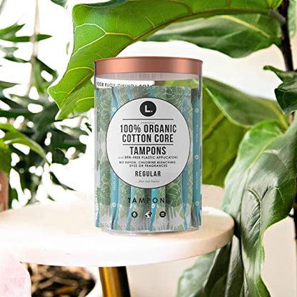 L. Cotton Tampons Regular Absorbency, 84 Count (2 Packs of 42) - Organic Cotton Core, No Synthetic Pesticides or Fragrances