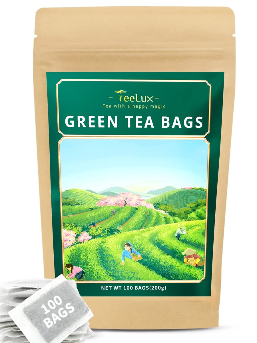 TeeLux Green Tea Bags, Natural Pure Green Tea, Super Antioxidant, Caffeinated, 100 Count Tea Bags to Support Overall Health - görsel 1