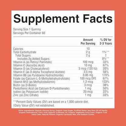 MaryRuth's Toddler Multivitamin Gummies | USDA Organic | 2 Month Supply | Kid & Toddlers Age 2+ Daily Multivitamin: Vitamin C, D3, Zinc | Kids Vitamins | Only 1 Gummy Per Day | 60 Ct (60 Day Supply)