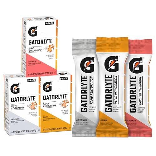 Gatorlyte Rapid Rehydration Electrolyte Beverage, Variety Pack, Lower Sugar, Specialized Blend of 5 Electrolytes, No Artificial Sweeteners or Flavors, 18 pack, 1 pack mixes with 16.9oz (500ml) water - görsel 2