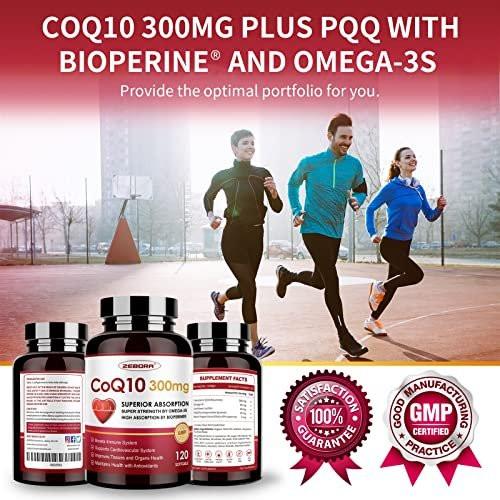 ZEBORA CoQ10-300mg-Softgels with PQQ, BioPerine & Omega-3, 120 Servings Coenzyme Q10 (Ubiquinone) Supplement for High-Absorption, Powerful-Antioxidant, Support Heart-Health & Energy-Production - görsel 1