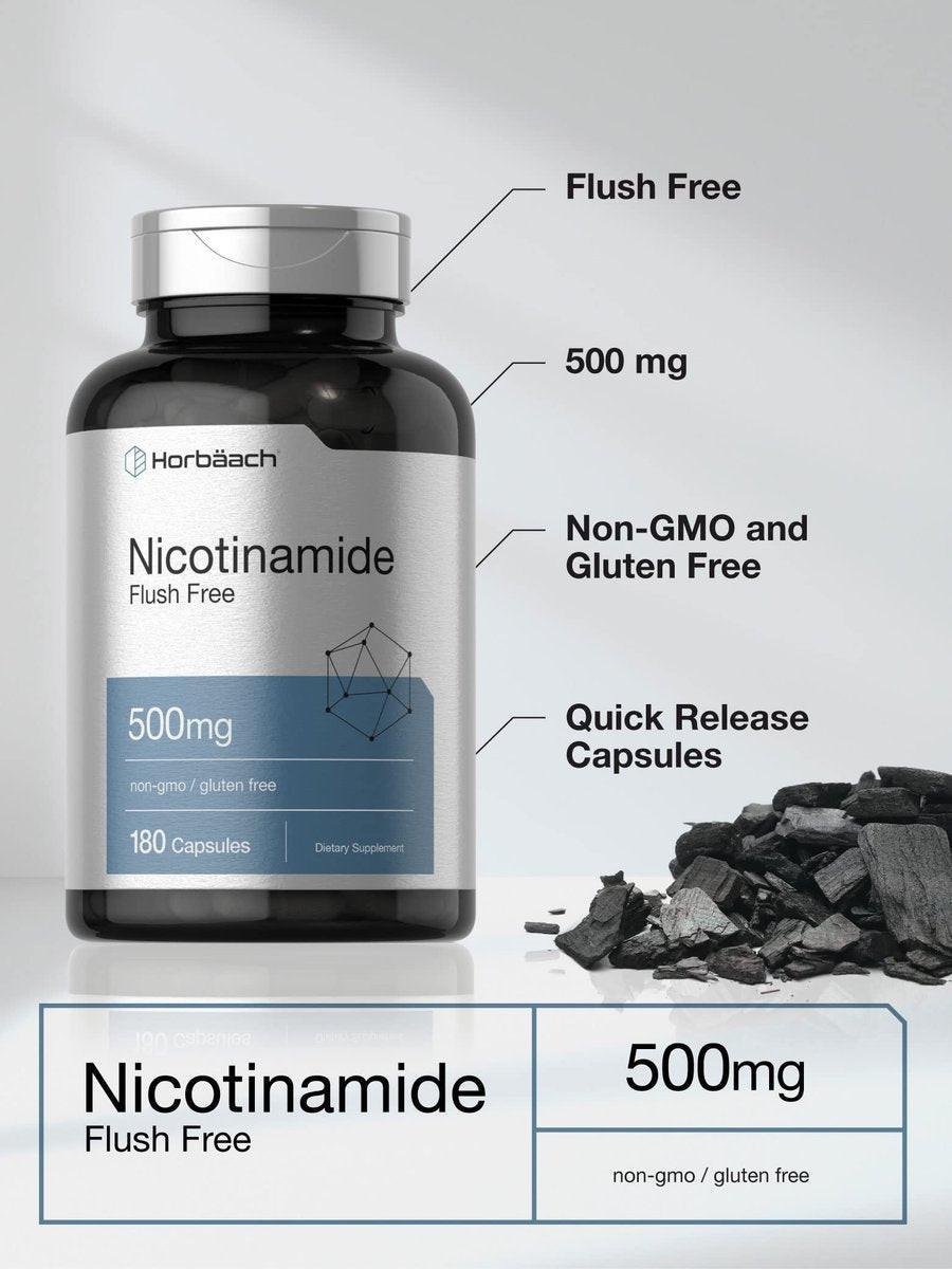 Horbäach Nicotinamide 500mg | 180 Capsules | Flush Free Dietary Supplement | Non-GMO and Gluten Free Vitamin - görsel 5