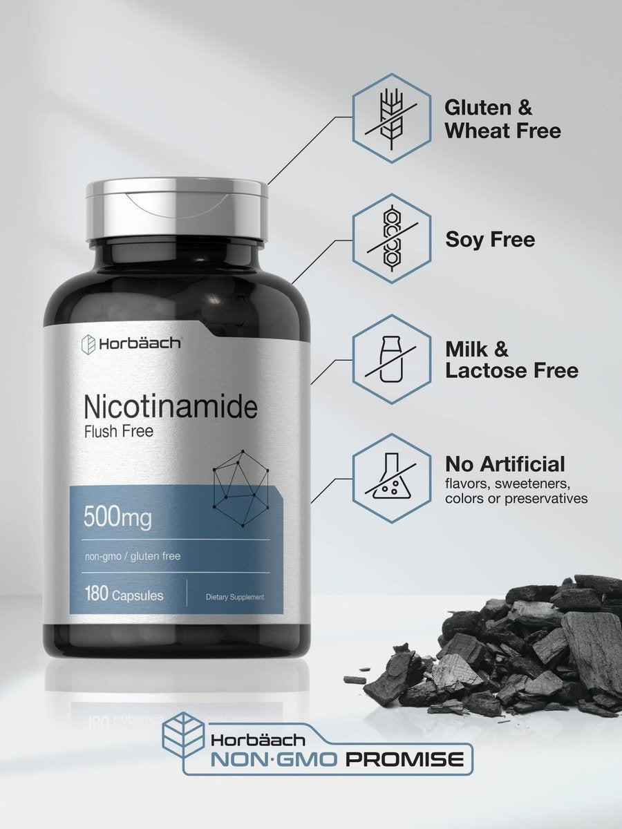 Horbäach Nicotinamide 500mg | 180 Capsules | Flush Free Dietary Supplement | Non-GMO and Gluten Free Vitamin - görsel 7