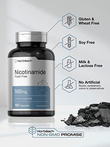 Horbäach Nicotinamide 500mg | 180 Capsules | Flush Free Dietary Supplement | Non-GMO and Gluten Free Vitamin - görsel 8