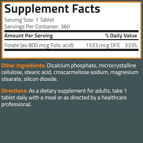 Bronson Folic Acid 800 MCG Supports Prenatal Development, Non-GMO, 360 Tablets - görsel 5