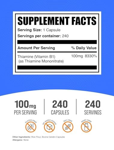 BulkSupplements.com Thiamine Mononitrate Capsules - Vitamin B1 100mg, 240 Capsules, Gluten Free - görsel 4