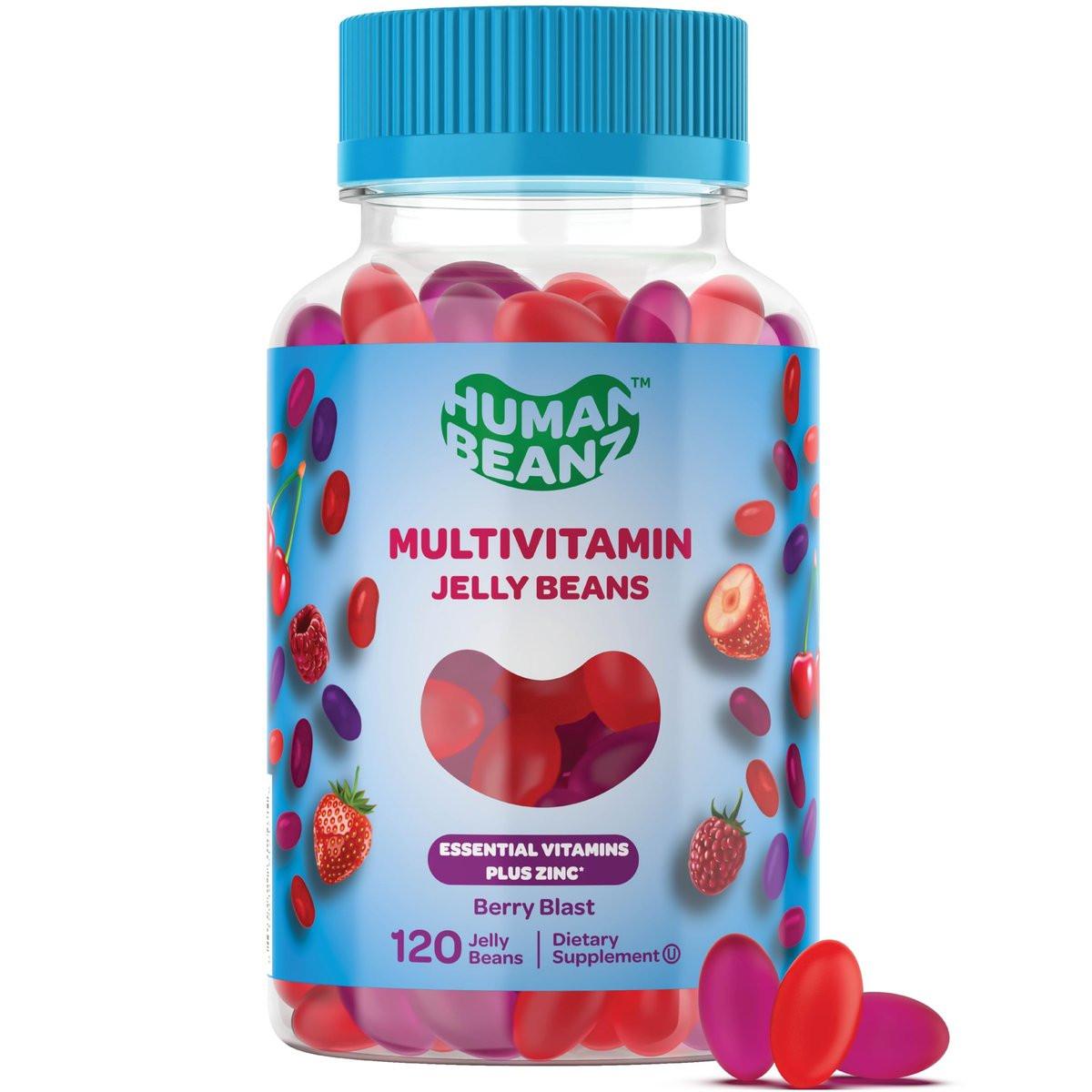 Human Beanz Multivitamin Jelly Bean Gummies with Zinc for Men and Women, Immune Support Dietary Supplements for Adults, Vegetarian, 120 Berry Blast Jelly Beans, Kosher - görsel 7