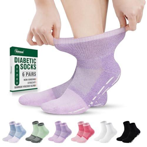 Bulinlulu Diabetic Hospital Socks with Grips for Men Women, 6 Pairs Non Binding Diabetic Ankle Slipper Socks Size 9-11 (Bright-Medium) - görsel 10