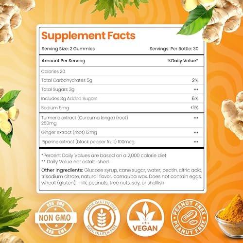 BeElevated Curcumin Turmeric Gummies – Turmeric Extract and Ginger Supplement Gummies – Vegan, Non-GMO, with Black Pepper – 60 Count – Peach Flavor – 30-Day Supply - görsel 2