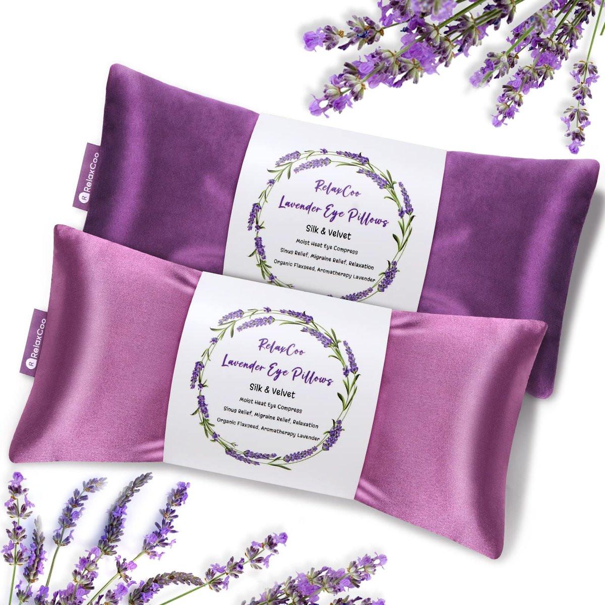 RelaxCoo Lavender Eye Pillow for Relaxation, Yoga, Sleeping, Weighted Eye Mask Heated for Headache, Sinus, Dry Eyes Relief, Moist Heat Eye Compress, Meditation Accessories with Aromatherapy, Pack of 2 - görsel 3