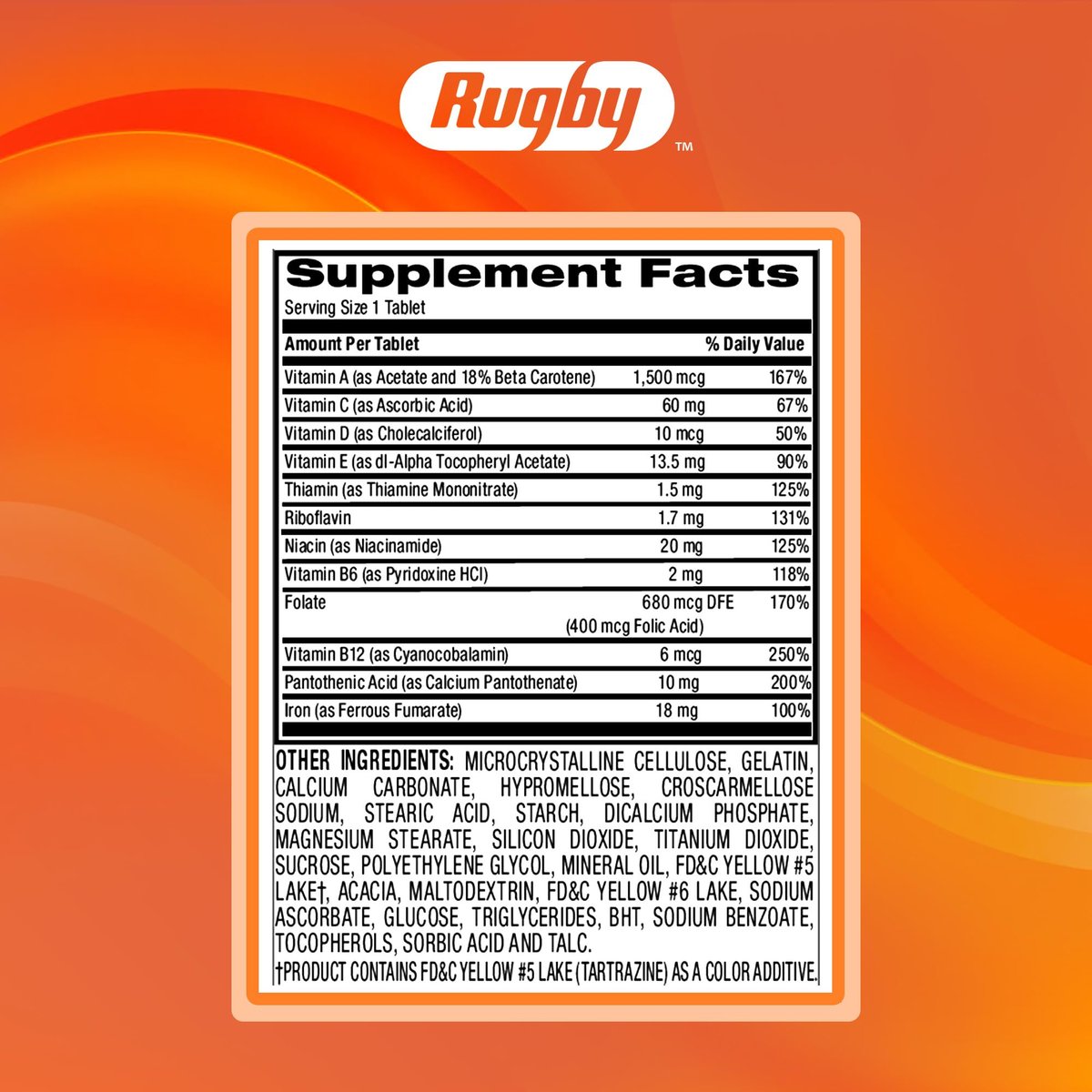 Rugby Tab-A-Vite Multivitamin with Iron and Beta-Carotene - Daily Multivitamin for Adults, Supports Overall Health, Multimineral Supplement - 100 Tablets - görsel 1