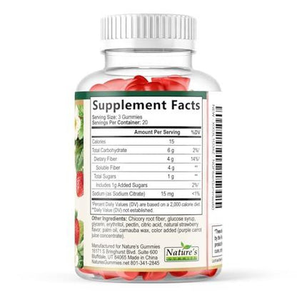 Prebiotic Fiber Gummies - 4g Dietary Fiber Per Serving - Extra Strength Daily Supplement for Adults - Tasty Strawberry Flavor - Plant Based Digestive and Regularity Support - 60 Gummies