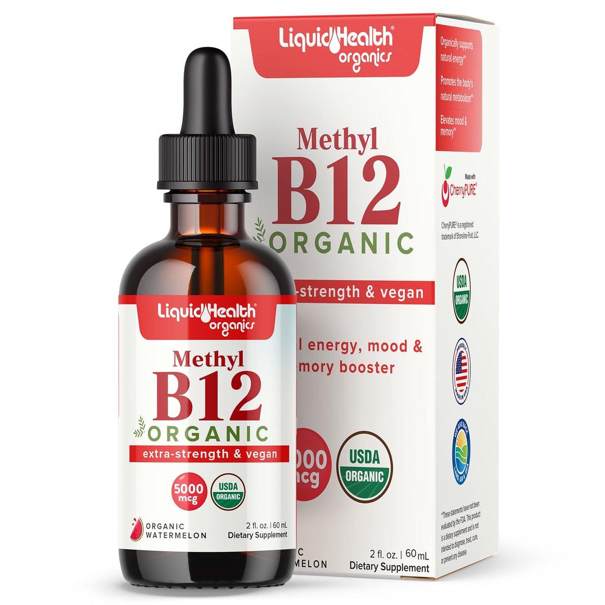 LIQUIDHEALTH USDA Organic Methyl Vitamin B12 Methylcobalamin Liquid Drops with Tart Cherry Juice - Boost Energy, Immune Support, Improve Memory & Concentration - USA Made, Vegan, Non-GMO (2 oz) - görsel 4