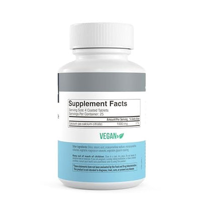 Freeda Calcium Citrate – Kosher Vegan Bone Strength Supplement – Supports Bone Density & Muscle Function – Calcium 1000mg per Serving – No Added Vitamin D – (100 Tablets)