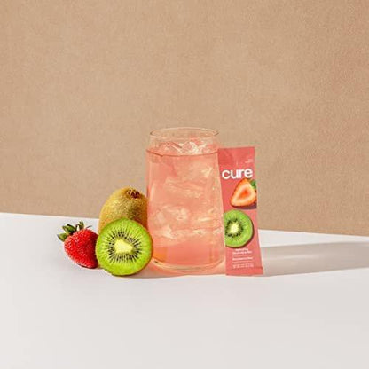 Cure Hydration Plant-Based Electrolyte Drink Mix | No Added Sugar | Dehydration Relief | Coconut Water Powder | FSA-HSA Eligible | Non-GMO, Vegan | 8 Packets – Strawberry Kiwi