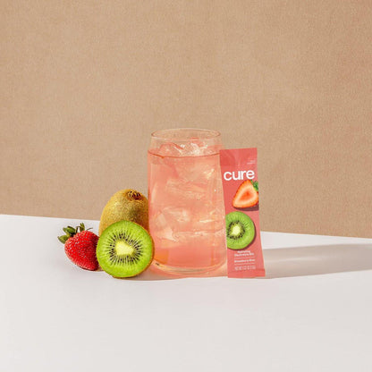 Cure Hydration Plant-Based Electrolyte Drink Mix | No Added Sugar | Dehydration Relief | Coconut Water Powder | FSA-HSA Eligible | Non-GMO, Vegan | 8 Packets – Strawberry Kiwi