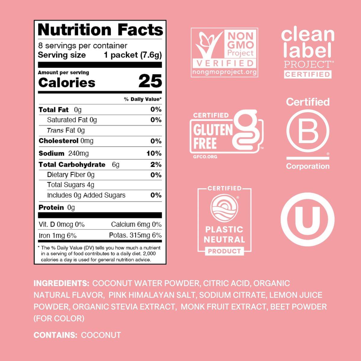 Cure Hydration Plant-Based Electrolyte Drink Mix | No Added Sugar | Dehydration Relief | Coconut Water Powder | FSA-HSA Eligible | Non-GMO, Vegan | 8 Packets – Strawberry Kiwi - görsel 3