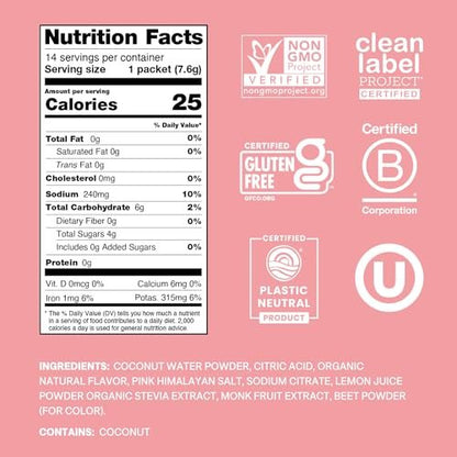 Cure Hydration Plant-Based Electrolyte Drink Mix | No Added Sugar | FSA-HSA Eligible | Dehydration Relief with Coconut Water | Non-GMO | Vegan | 14 Packets - Strawberry Kiwi