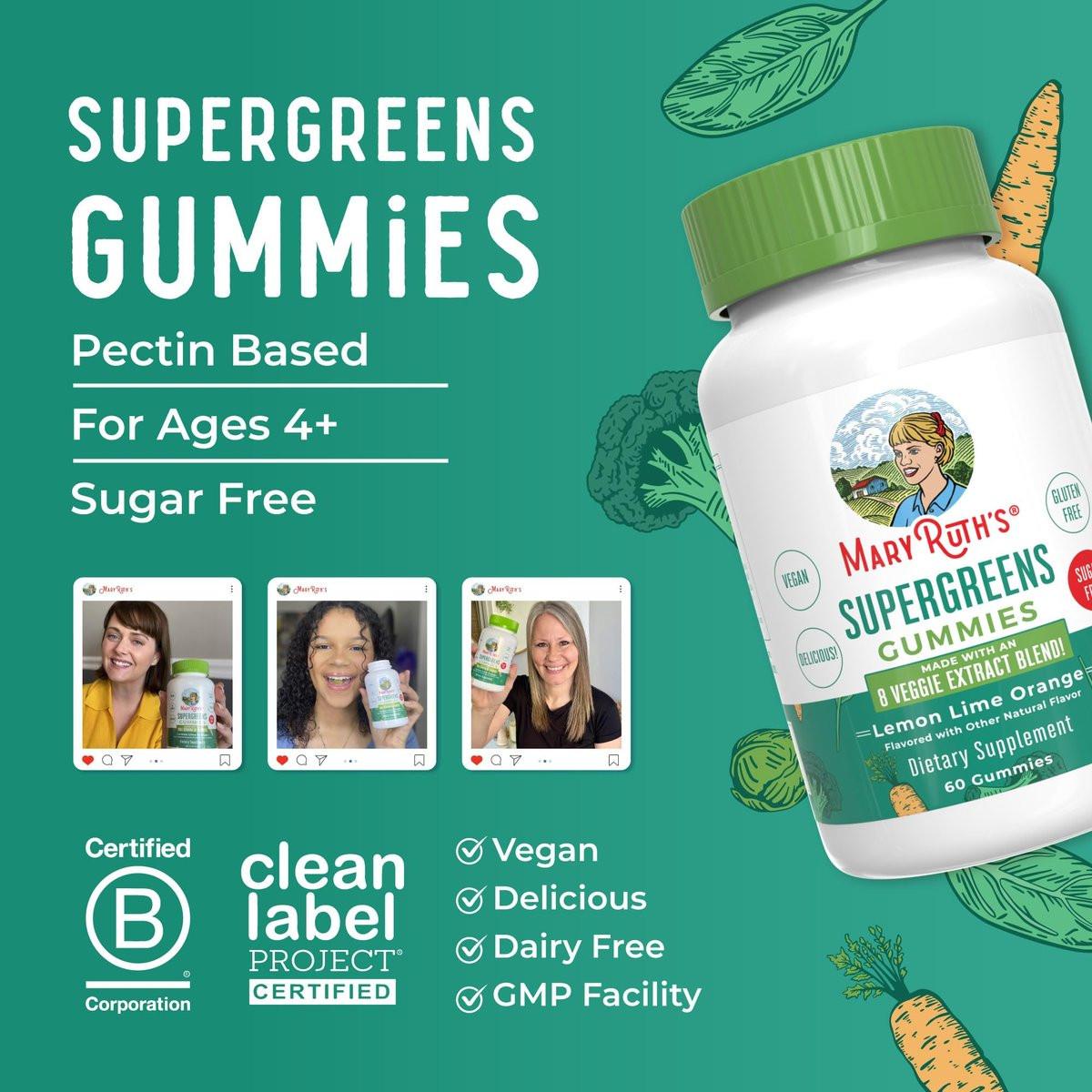 MaryRuth's Super Greens | Naturally-Occurring Quercetin | Spirulina | Broccoli Root | Kale Leaf | Sugar Free Gummies for Adults and Kids Ages 4+ | 2g Fiber | Vegan | 60 Count - görsel 9