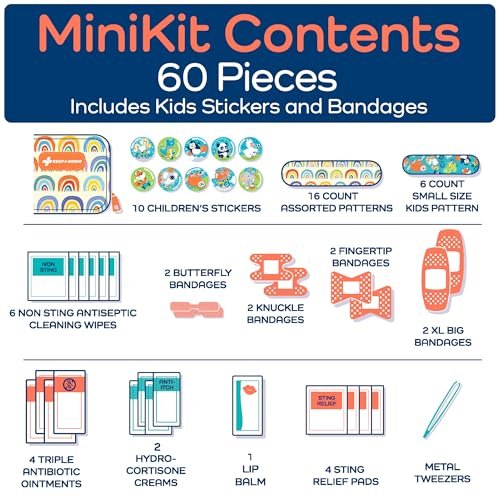 KeepGoing Small Travel First Aid Kit Kids – 60 Pc. Mini First Aid Kit for Purse, Diaper Bag, & Backpack with Latex-Free Bandages – 4 Oz., & 4.5 x 3.5 x 2 in, TSA-Approved - görsel 13