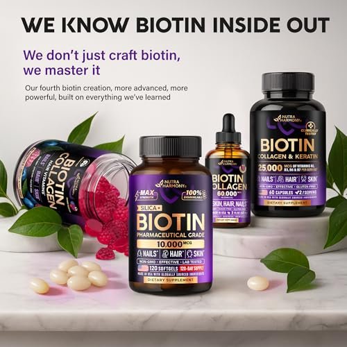 Liquid Biotin & Collagen 60,000 mcg - Vitamins for Hair Growth Support - Extra Strength Drops for Women & Men - Liquid Collagen Supplement - Strong Nails & Healthy Skin - Raspberry Flavor, 2 Fl Oz - görsel 1