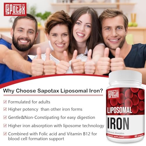 Liposomal Fe Iron Supplement for Women, 65 mg Iron Supplement with Folic Acid & Vitamin B12 for Men, Daily Blood & Energy Support for Adults Iron Deficiency 60 Softgels (1 Bottle) - görsel 5