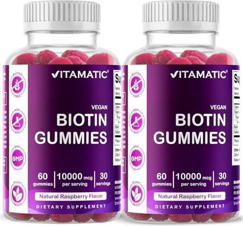 Vitamatic Biotin Gummies 10,000 mcg for Stronger Hair, Skin & Nails - 60 Vegan Gummies - Also Called Vitamin B7 (2 Bottles) - görsel 2