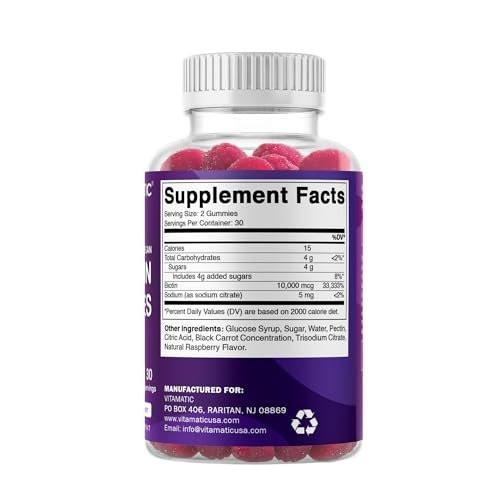 Vitamatic Biotin Gummies 10,000 mcg for Stronger Hair, Skin & Nails - 60 Vegan Gummies - Also Called Vitamin B7 (2 Bottles) - görsel 1