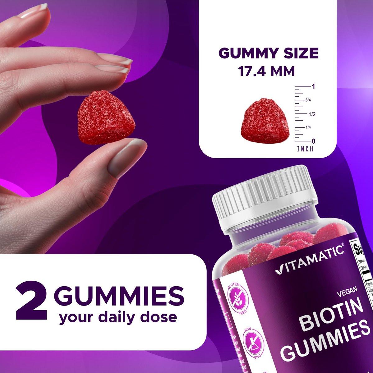 Vitamatic Biotin Gummies 10,000 mcg for Stronger Hair, Skin & Nails - 60 Vegan Gummies - Also Called Vitamin B7 (2 Bottles) - görsel 11