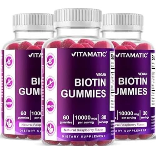 Vitamatic Biotin Gummies 10,000 mcg for Stronger Hair, Skin & Nails - 60 Vegan Gummies - Also Called Vitamin B7 (3 Bottles) - görsel 2