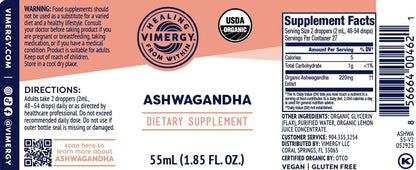 Vimergy USDA Organic Ashwagandha Liquid Extract – 27 2mL (2 Droppers or 48-54 Drops) Servings (220mg Extract per Serving). Stress Adaptogen, Cognitive & Sleep Support. Alcohol-Free, Non-GMO (55 mL)