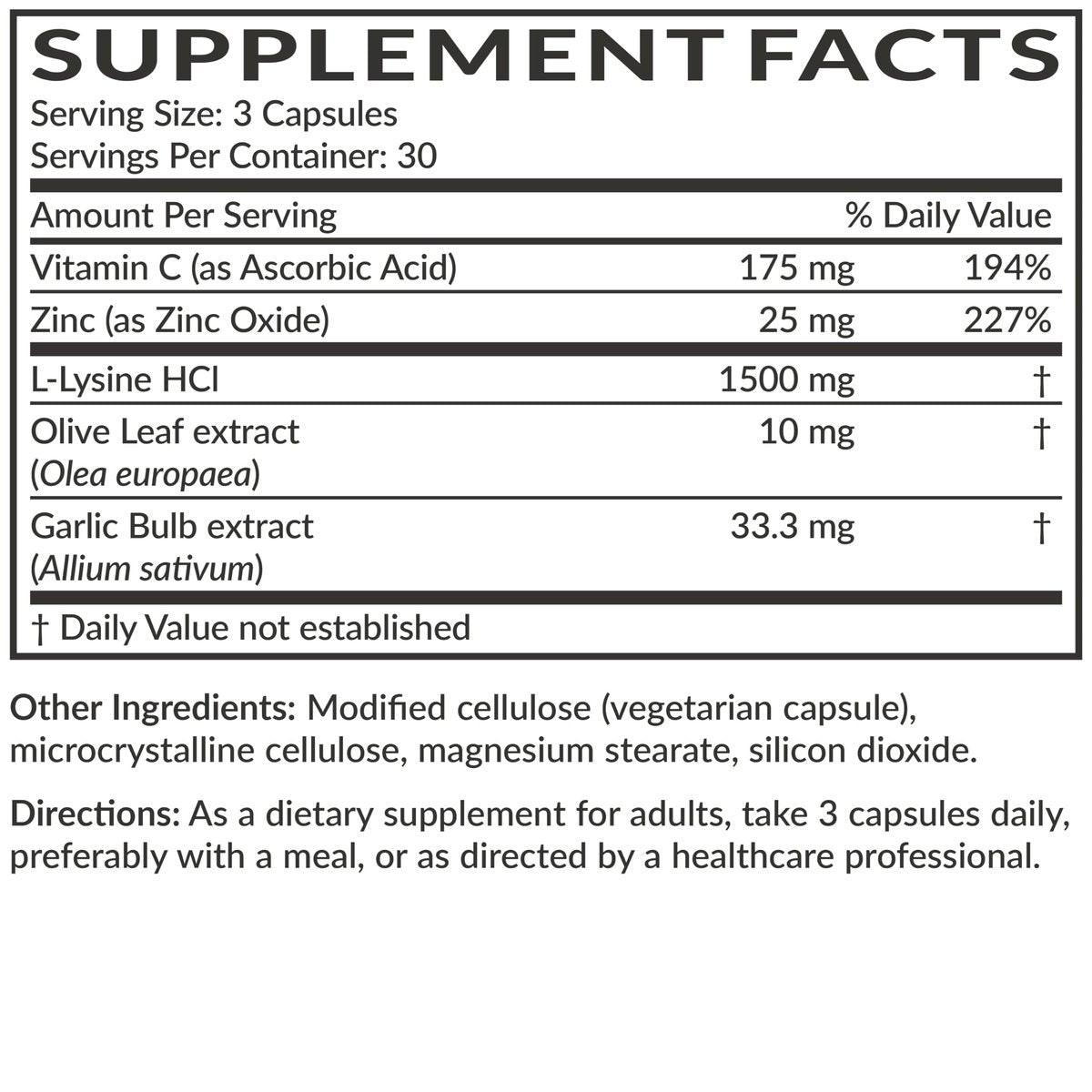 Futurebiotics L-Lysine Defense Immune Support Complex 1500 MG Per Serving with Vitamin C, Zinc, Olive Leaf & Garlic - Non-GMO, 90 Vegetarian Capsules - görsel 4