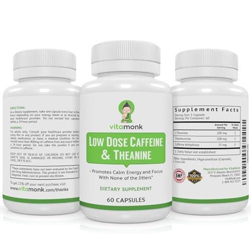 VitaMonk Low Dose Caffeine and Theanine - No Jitters, No Crash - Microdose of Caffeine L Theanine Pills with Caffeine Theanine and Theobromine - 25mg of Caffeine, Caffeine Pills L Theanine - 60 Caps - görsel 12