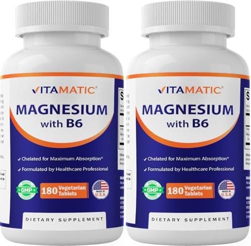 Vitamatic Magnesium with B6-180 Vegetarian Tablets (Uncoated) - Added B6 for Maximum Absorption - Supports Muscle, Joint, and Heart Health - 2 Pack - görsel 2