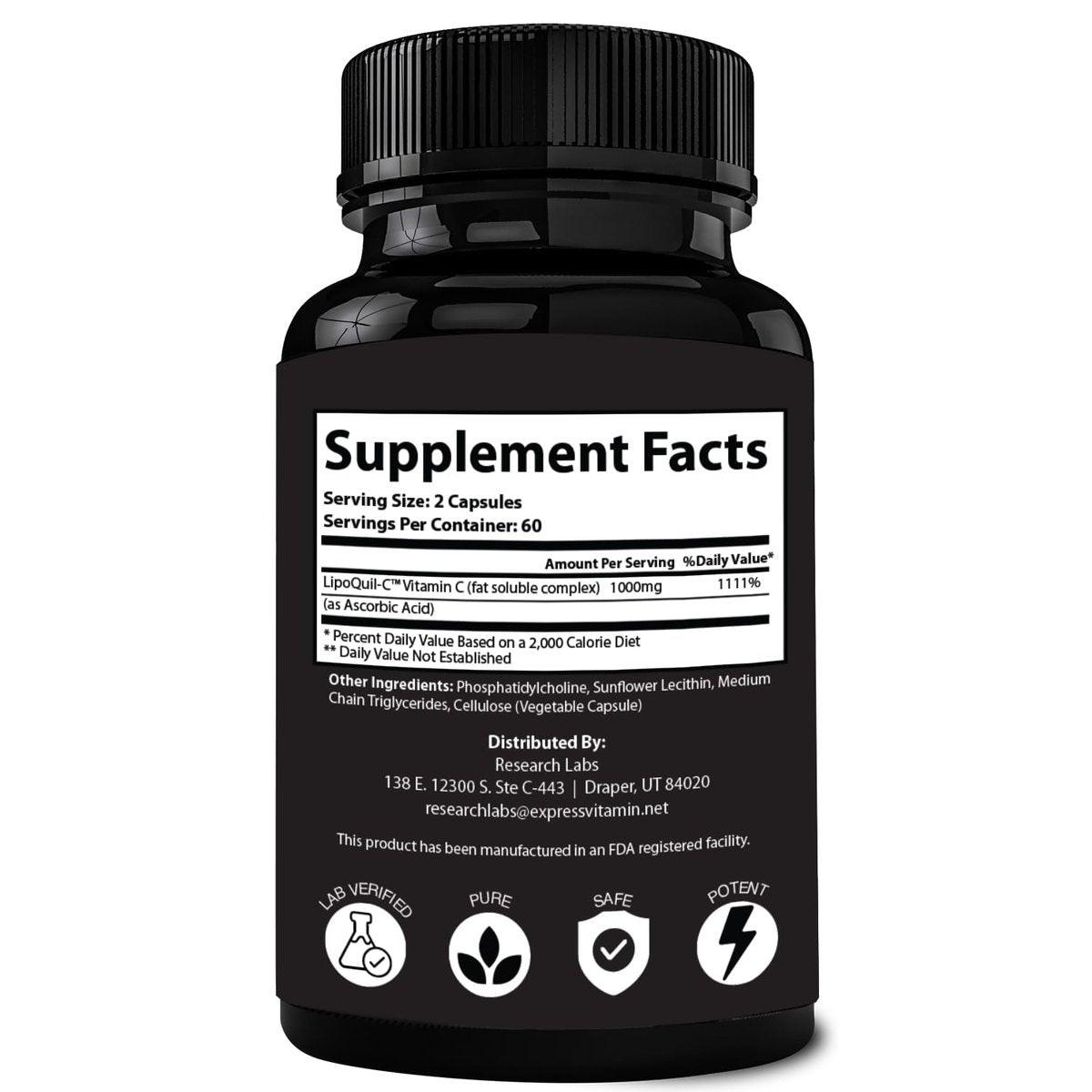 Research Labs Liposomal Vitamin C Supplement w/Enhanced Absorption LipoQuil-C™ | 2 Fer 1 ad 240 Capsules Total Immune Support Collagen Booster | High Dose Fat Soluble Vita C 1000mg Buffered | Non GMO - görsel 8